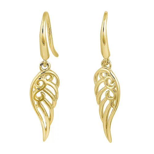 trendy stud earrings for women -gold hoop earrings for women -Solid 14K Yellow Gold Elegant Wings Earrings