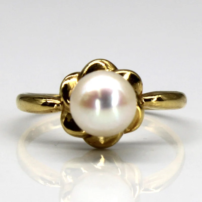 women’s fashion rings with crystals -Pearl Gold Cocktail Ring | SZ 6.25 |