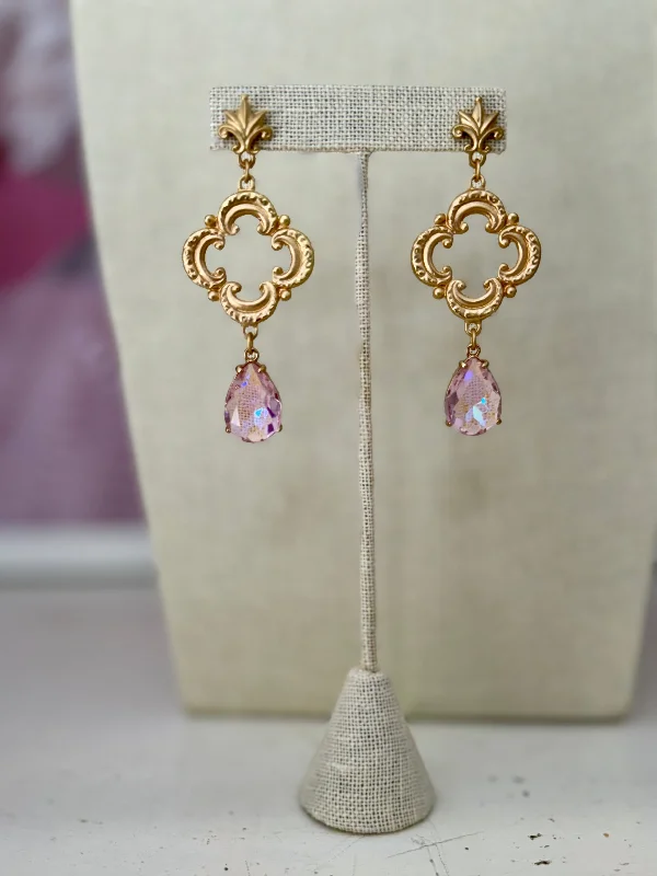 vintage hoop earrings for women -chic gemstone earrings -Class and Sass Clover Earrings - Baby Pink