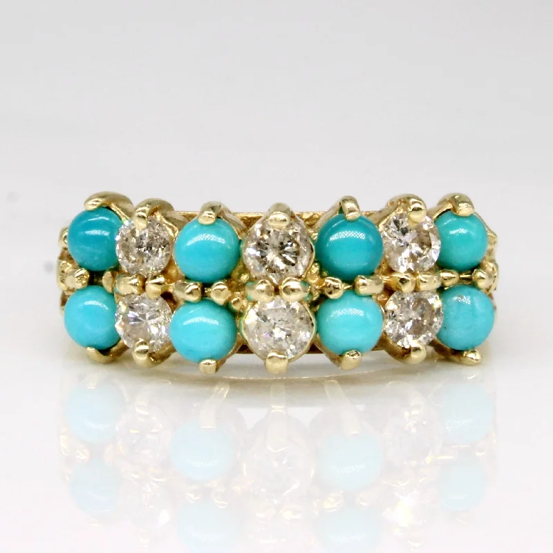 sterling silver rings for women -14k Yellow Gold Turquoise & Diamond High Set Ring | 0.60ctw, 0.36ctw | SZ 5.75 |