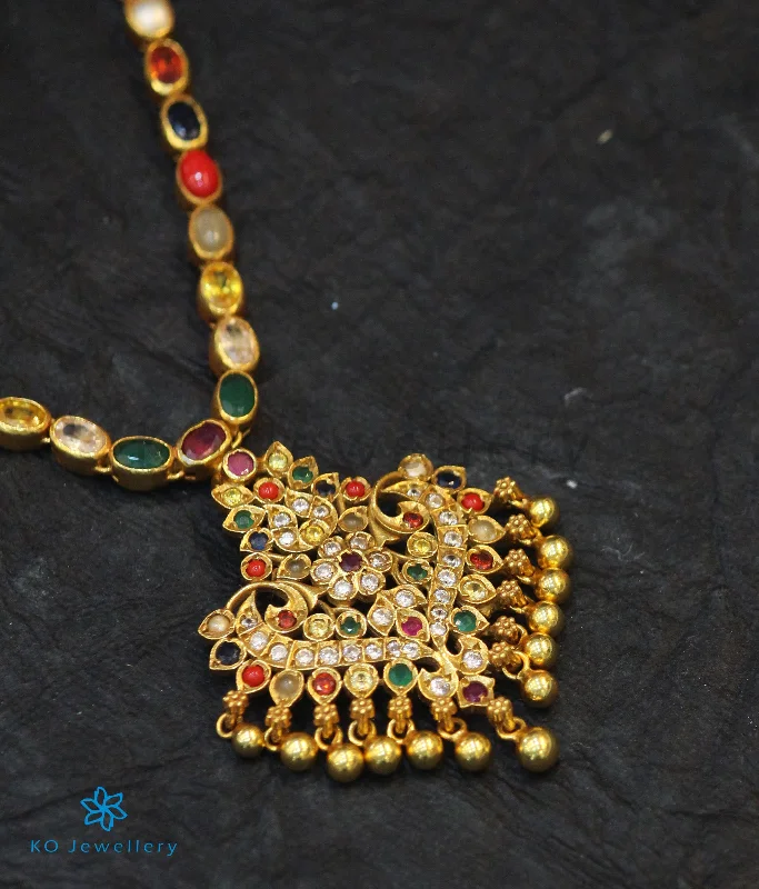 charm pendant necklaces for women -symbolic charm necklaces for women -The Anila Silver Peacock Navaratna Necklace