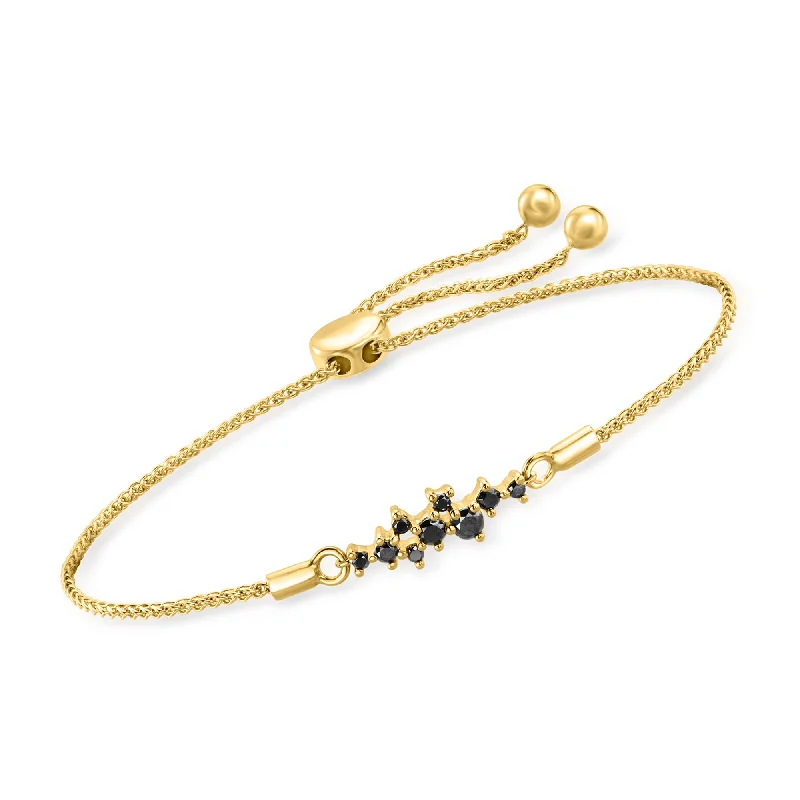 elegant women’s bangles with crystals -RS Pure by Ross-Simons Scattered Black Diamond Bolo Bracelet in 14kt Yellow Gold