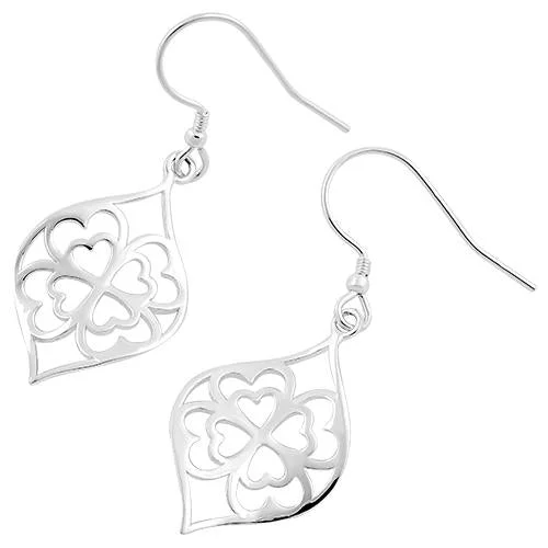 luxury earrings for women -luxury earrings for women -Sterling Silver Clover Hearts Hook Earrings