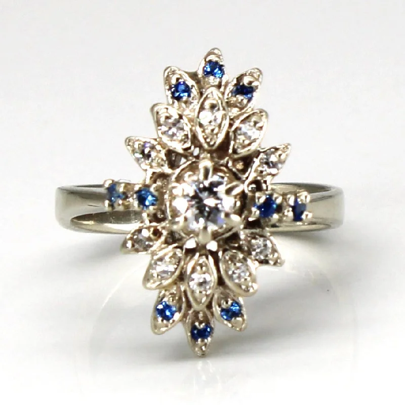 custom rings for women -Cluster Diamond & Blue Glass Cocktail 14k Ring | 0.27ctw | SZ 6 |