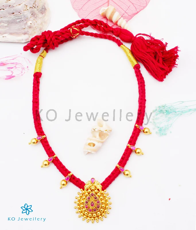 matching necklaces for women -wedding gift necklaces for women -The Aradhana  Silver Thread Necklace (Red)