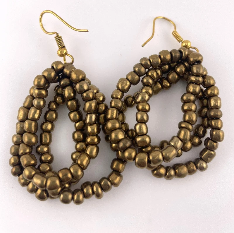 women’s bold earrings -women’s bold earrings -Gold Chunky Seed Bead Cascading Earrings