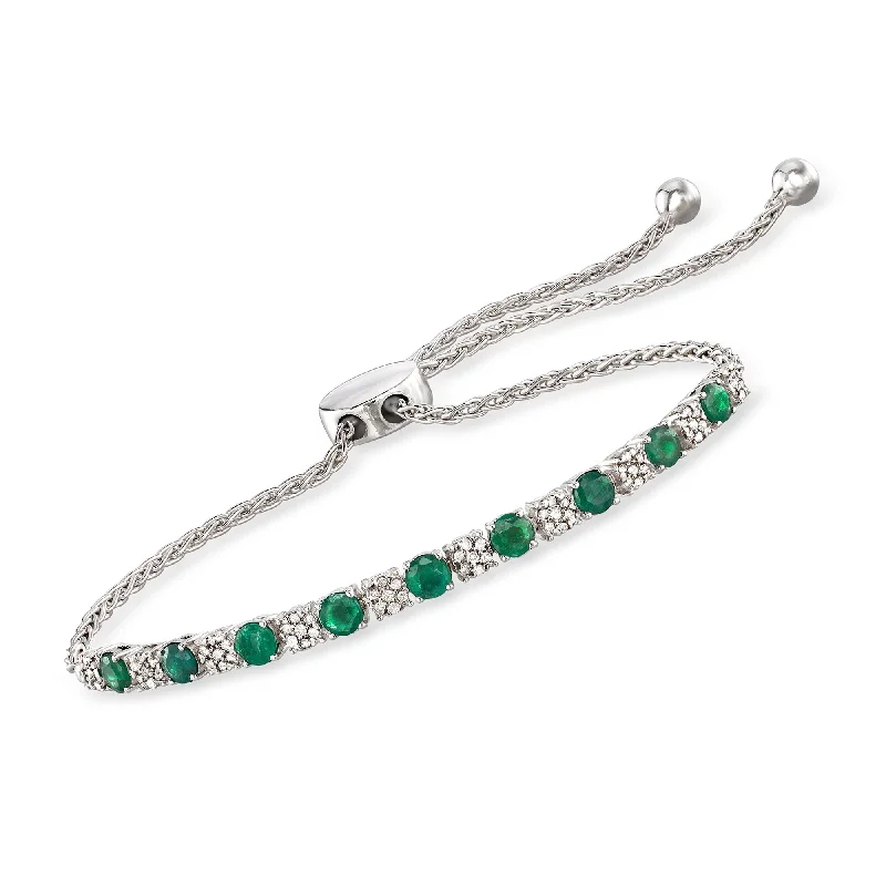 gold bangles for women -Ross-Simons Emerald and . Diamond Bolo Bracelet in Sterling Silver