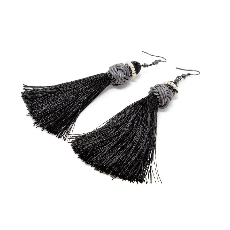 colorful earrings for women -colorful gemstone earrings for women -Earrings Knot Tassel Black