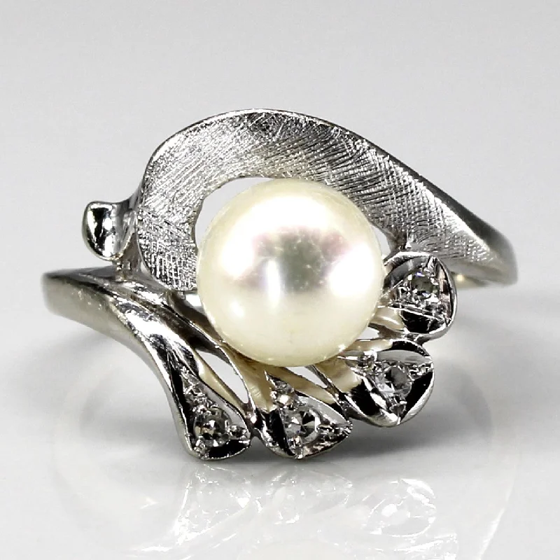 gold engagement rings for women -Pearl & Diamond Cocktail Ring | 0.04ctw | SZ 5.25 |