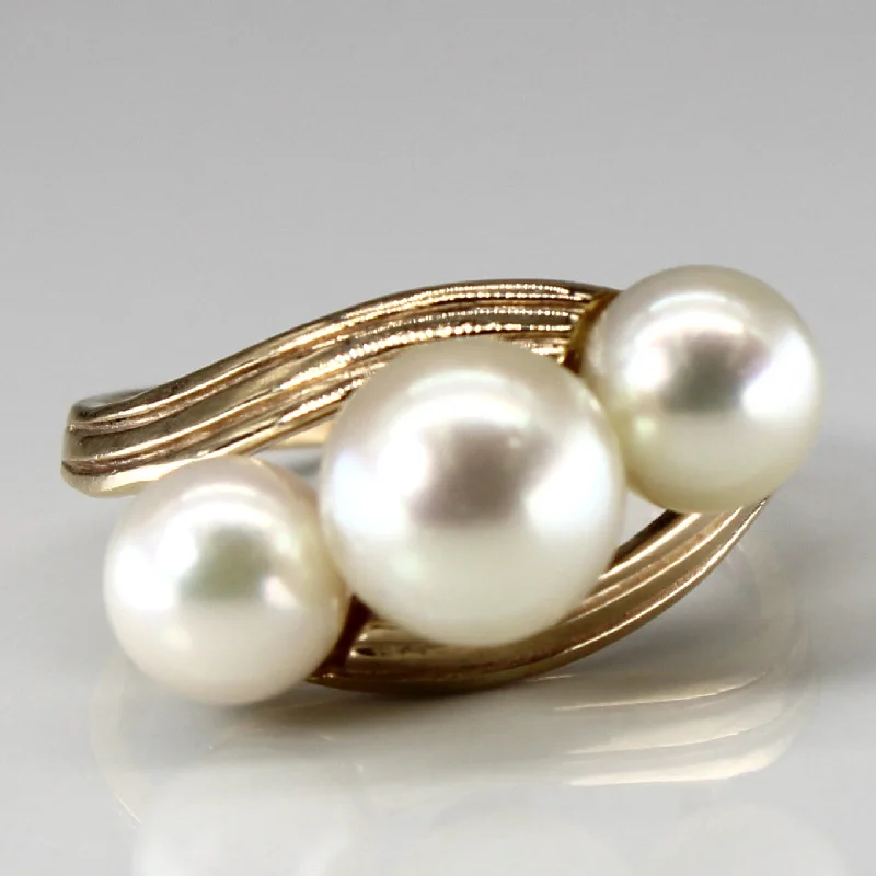 delicate rings for women -Bypass Three Stone Pearl Ring | SZ 7.25 |