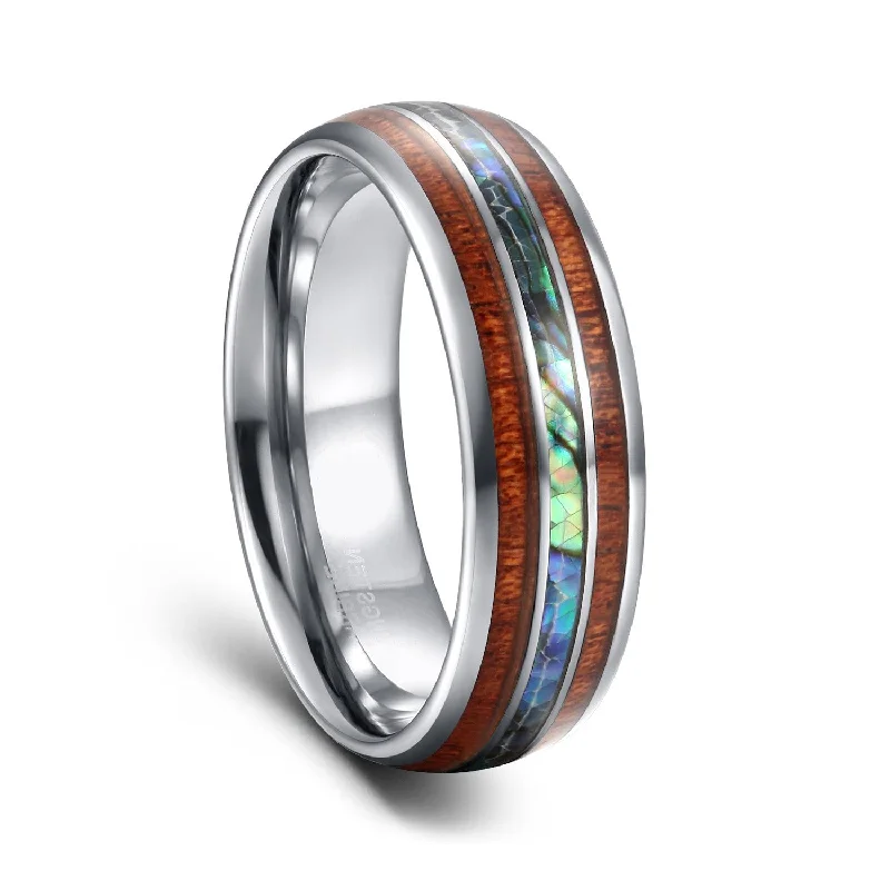 designer engagement rings -designer engagement rings -Tungsten Engagement Rings with Abalone Shell & Wood Inlaid