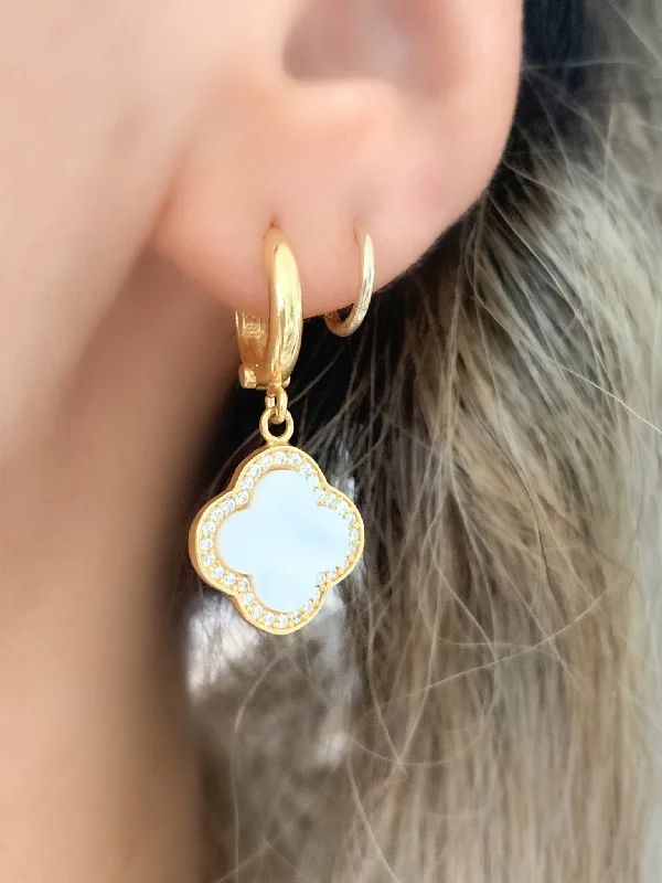 elegant hoop earrings -elegant hoop earrings -Mother of Pearl Clover Drop Earrings