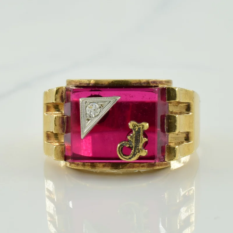 luxury gold rings -Synthetic Ruby & Diamond Signet Ring | 7.50ct, 0.03ct | SZ 9.5 |