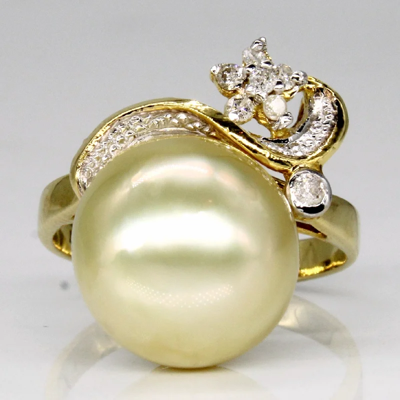 wedding bands for women -Golden Pearl & Diamond Cocktail Ring | 0.08ctw | SZ 5.5 |