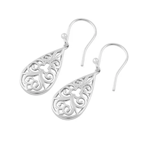 women’s sterling silver earrings -intricate earrings for women -Sterling Silver Tribal Hook Earrings