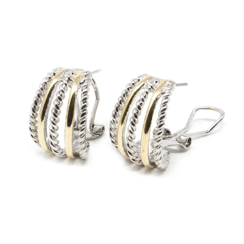 custom hoop earrings for women -matching earrings for women -Two Tone Five Row Cable ClipOn Earrings