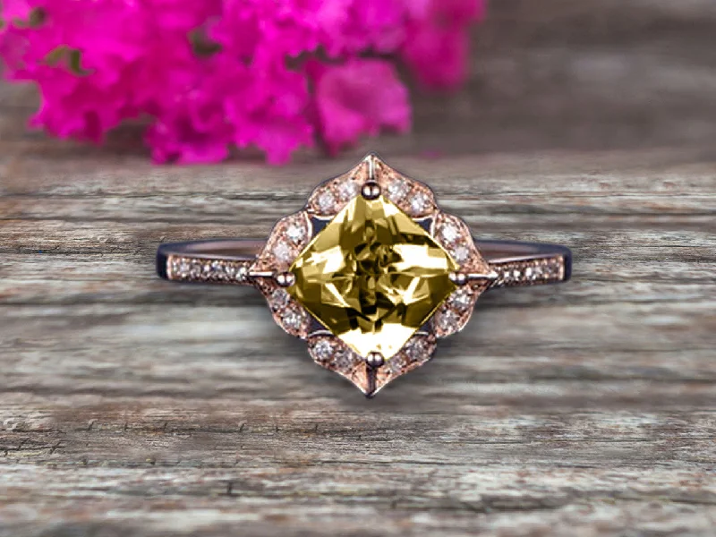 two-tone engagement rings -two-tone engagement rings -1.5 Carat Princess Cut Champagne Diamond Moissanite Engagement Ring On 10k Rose Gold Wedding Ring Art Retro Vintage Looking