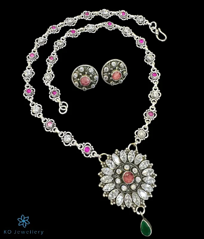 women’s sparkling necklaces -precious stone necklaces for women -The Omala Silver Gemstone Necklace & Earrings