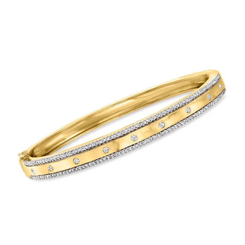 eco-friendly bracelets for women -Ross-Simons Diamond-Studded Bangle Bracelet in 18kt Gold Over Sterling