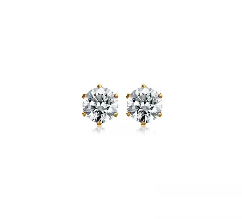 diamond earrings for women -gold earrings for women -Stainless Steel 8MM CZ Round Stud Earrings Gold Plated