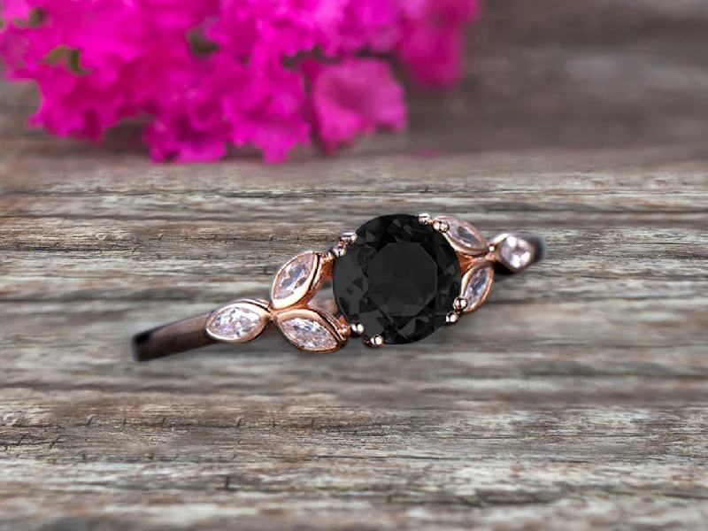 radiant-cut diamond engagement rings -radiant-cut diamond engagement rings -Black Diamond Moissanite Engagement Ring 1.25 Carat Round Cut Unique Design Stunning Look 10k Rose Gold