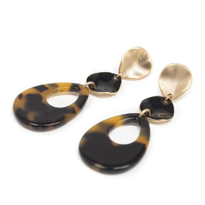 trendy statement earrings for women -trendy statement earrings for women -Tortoise/Hammered Teardrop Earrings Gold Tone