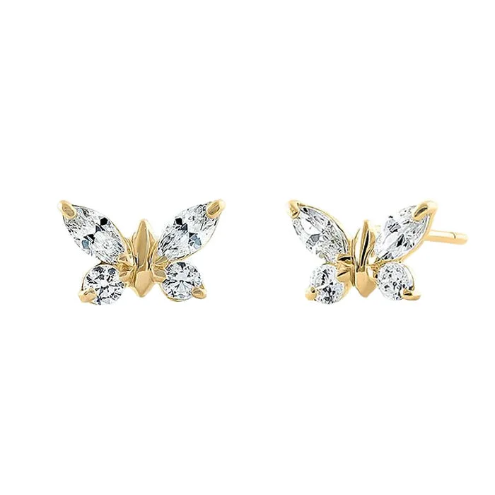 luxury earrings sets -handmade earrings for women -Solid 14K Yellow Gold Butterfly Marquise Cut Clear CZ Earrings