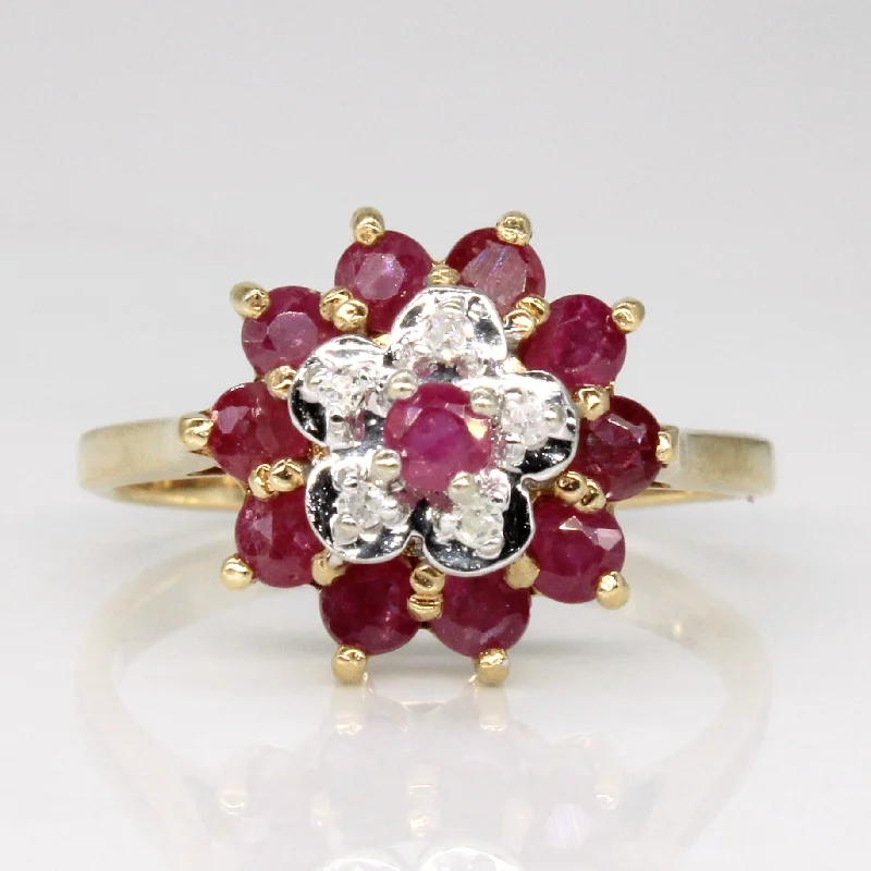 stacking rings for women -Ruby & Diamond Cocktail Ring | 0.75ctw, 0.03ctw | SZ 6.25 |