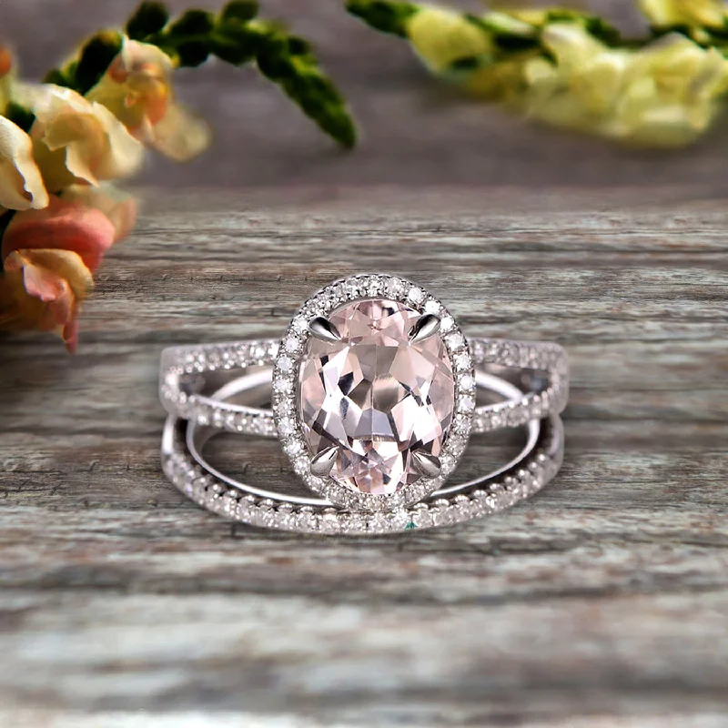 infinity symbol engagement rings -infinity symbol engagement rings -1.75 Carat Morganite Engagement Ring On 10k White Gold Halo Design Bridal Ring Set Oval Cut Gemstone Thin Pave Stacking Band Split Shank Surprisingly