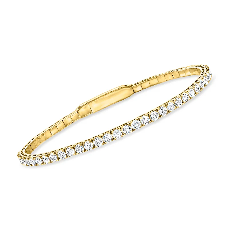 chunky bangles for women -Ross-Simons Diamond Tennis-Style Flexible Bangle Bracelet in 14kt Yellow Gold