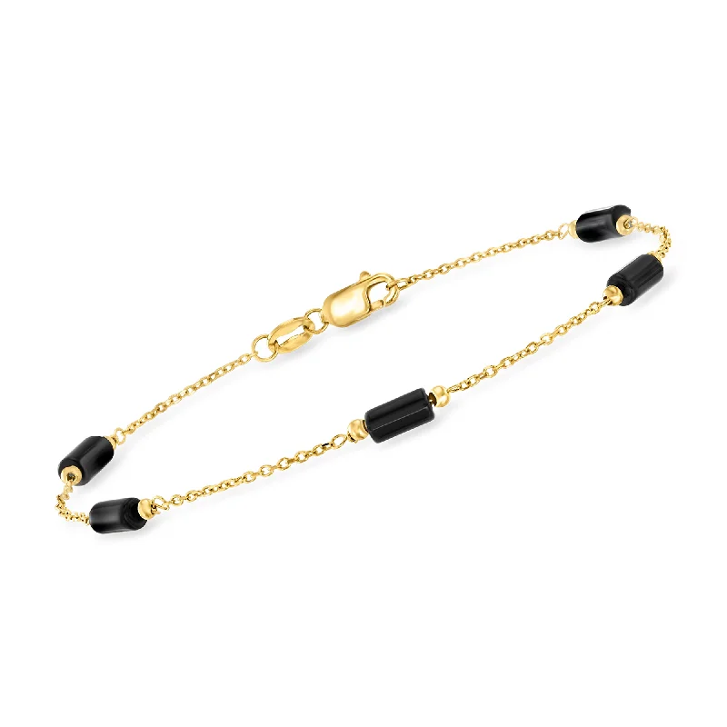 luxury bangles for women -Ross-Simons Italian Onyx Bead Station Bracelet in 18kt Yellow Gold