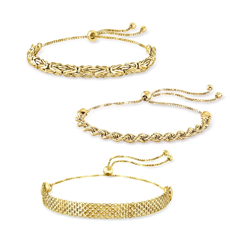 bridal bangles for women -Ross-Simons 18kt Gold Over Sterling Jewelry Set: 3 Multi-Link Bolo Bracelets