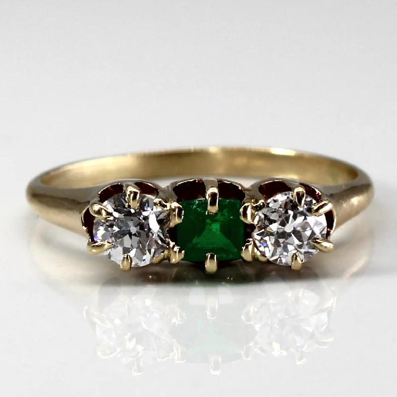 geometric rings for women -Three Stone Diamond & Emerald Ring | 0.60ctw | 0.23ct | SZ 8.25 |