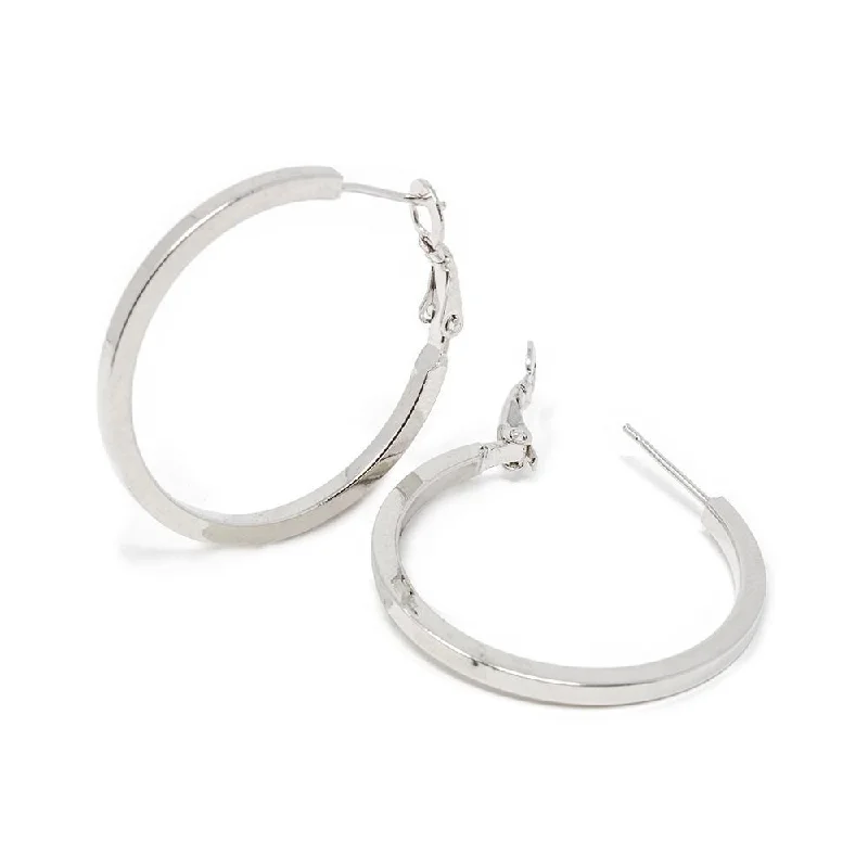 gold hoop earrings for women -large earrings for women -Plain Hoop Earrings 30MM Rhodium Plated