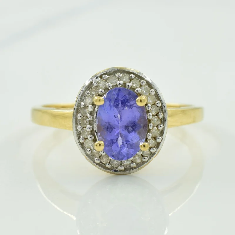 high-end engagement rings -Tanzanite & Diamond Halo Ring | 0.90ct, 0.11ctw | SZ 7.25 |