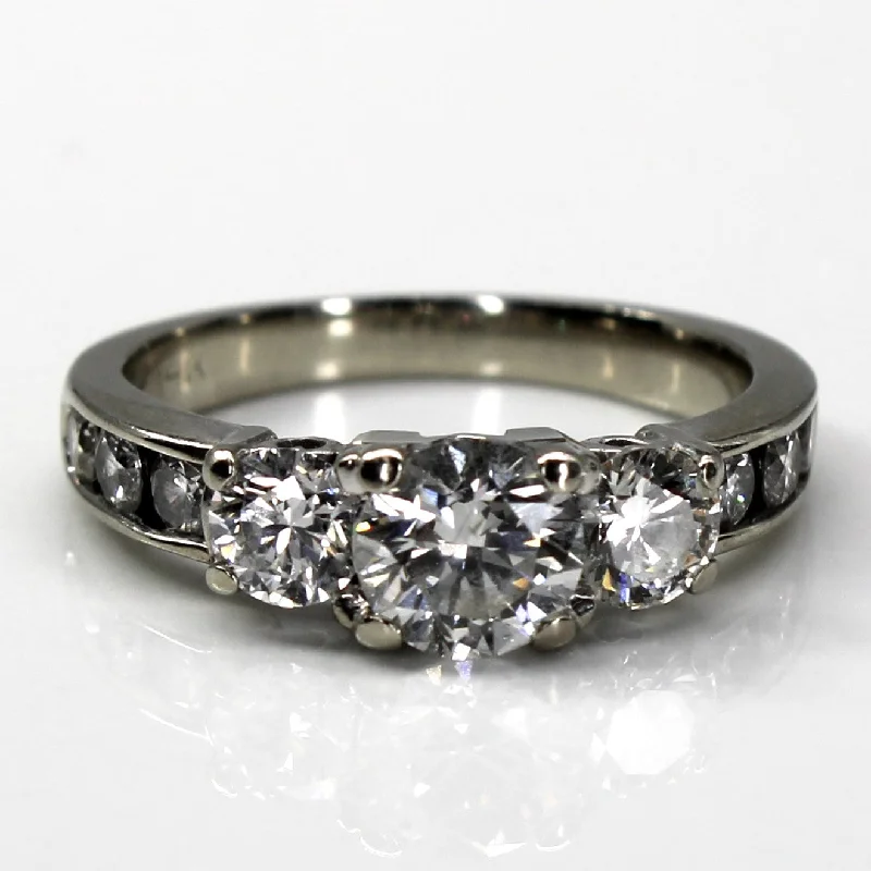 mixed metal rings for women -Three Stone With Accents Diamond Ring | 1.32ctw SI2 G/H | SZ 4.5 |