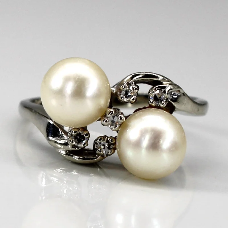 silver stackable rings -Bypass Pearl & Diamond Ring | 0.05ctw | SZ 7.25 |