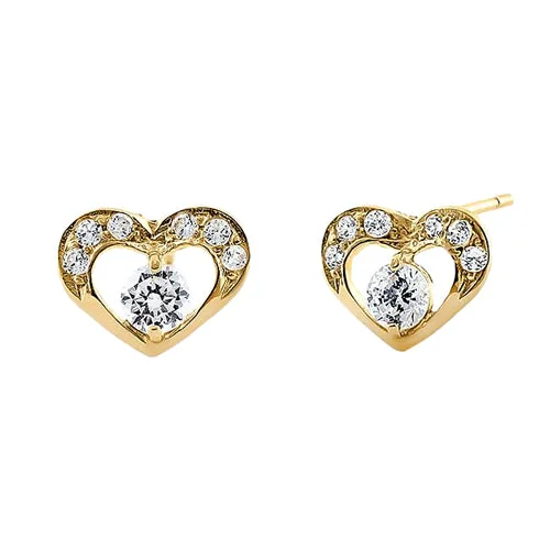 sleek hoop earrings for women -sleek hoop earrings for women -Solid 14K Yellow Gold Pristine Heart Round Clear CZ Earrings