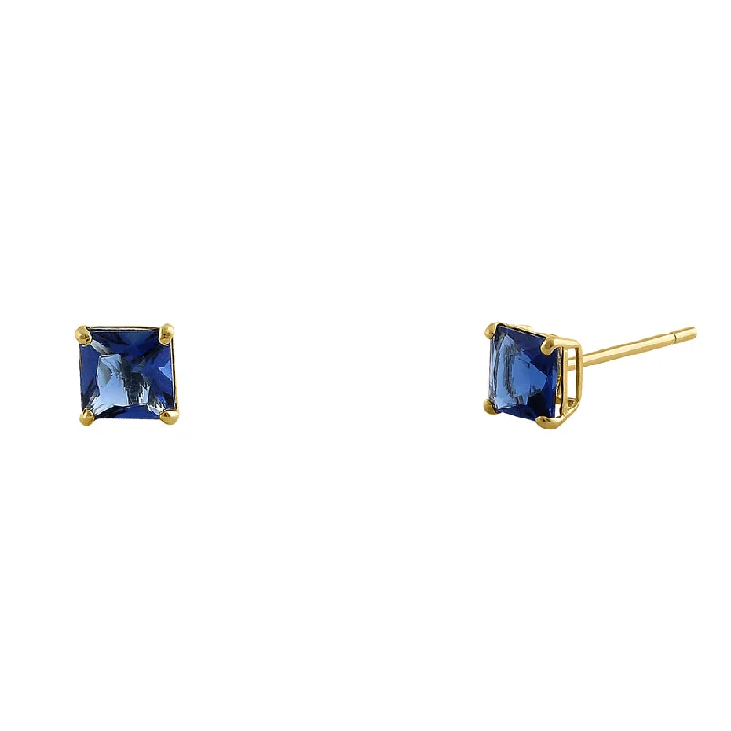 dangling earrings for women -dangling earrings for women -.36 ct Solid 14K Yellow Gold 3mm Princess Cut Blue Sapphire CZ Earrings