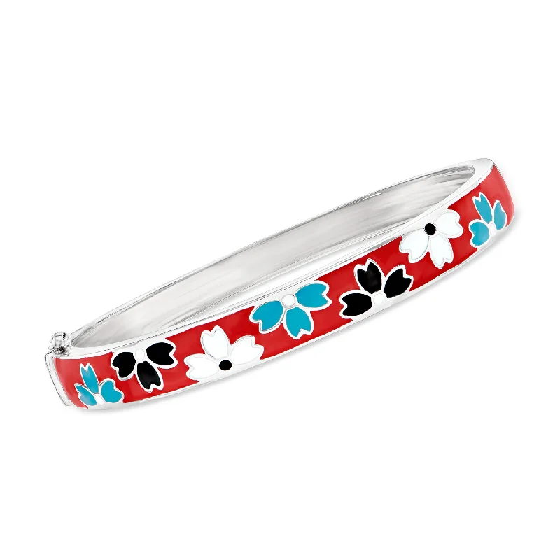 luxury bangles for women -Ross-Simons Multicolored Enamel Floral Bangle Bracelet in Sterling Silver